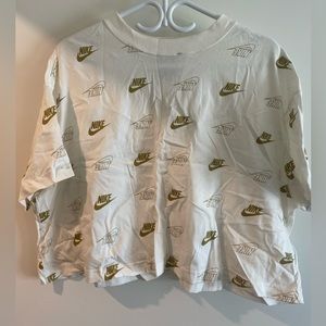 Nike Gold and White Cropped Top XL